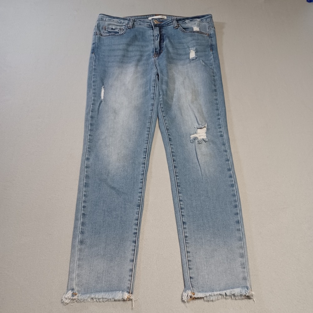Klique B. Womens‎ Distressed Raw Hem Straight Leg Jeans Light Wash Blue Size 11